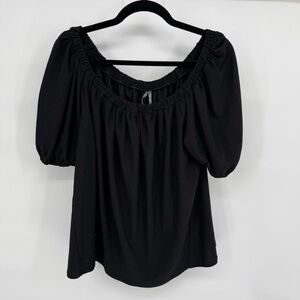 Anthropologie Black Puff-Sleeve Peasant Blouse